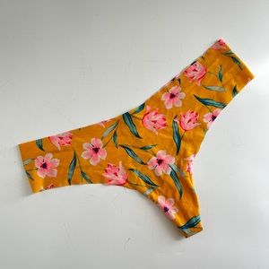 PINK Floral Print Thong Panties
